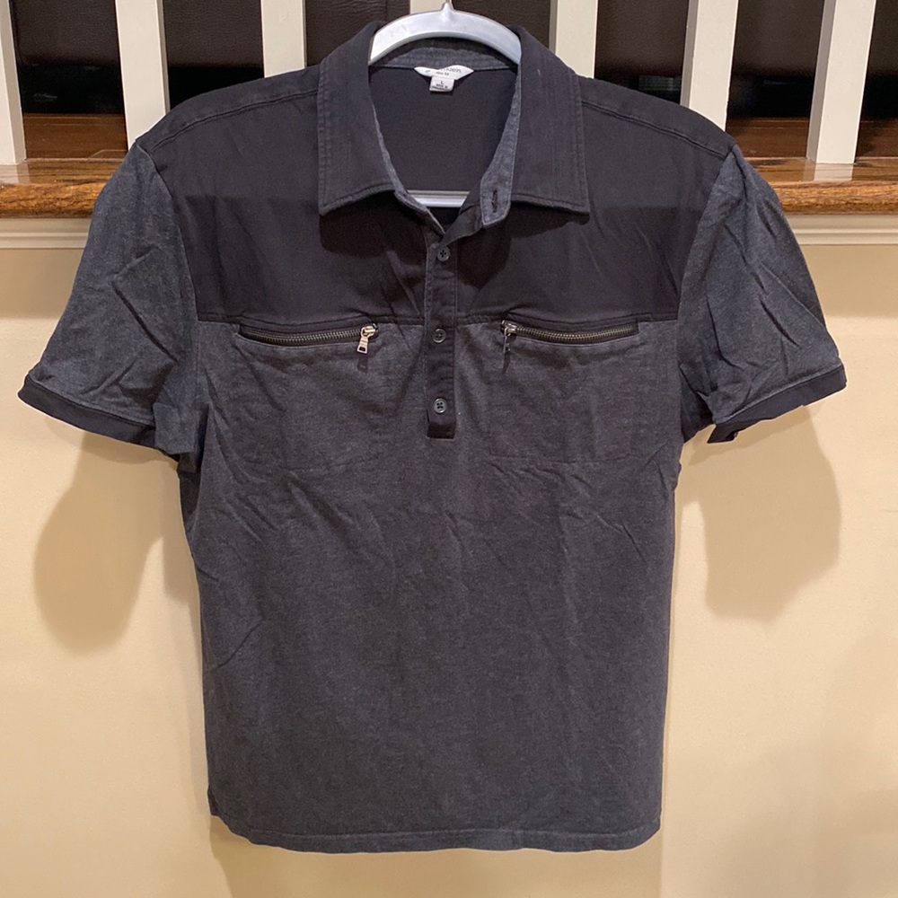Calvin Klein Slim Fit Gray/Black Polo Shirt Size Large